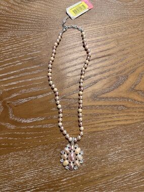 Pearl Bead Necklace with Pink and Champagne Pendant